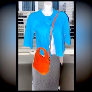 🦋CABLE & GAUGE🦋 TEAL A-LINE SHORT CARDIGAN W/ 3/4 SLEEVES NWOT🐬